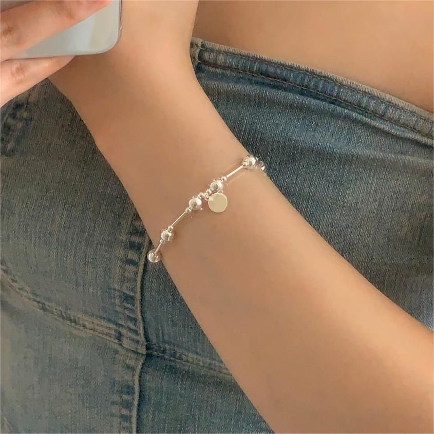 Simple Geometry Large Small Beads 925 Sterling Silver Bracelet - Gambar 2