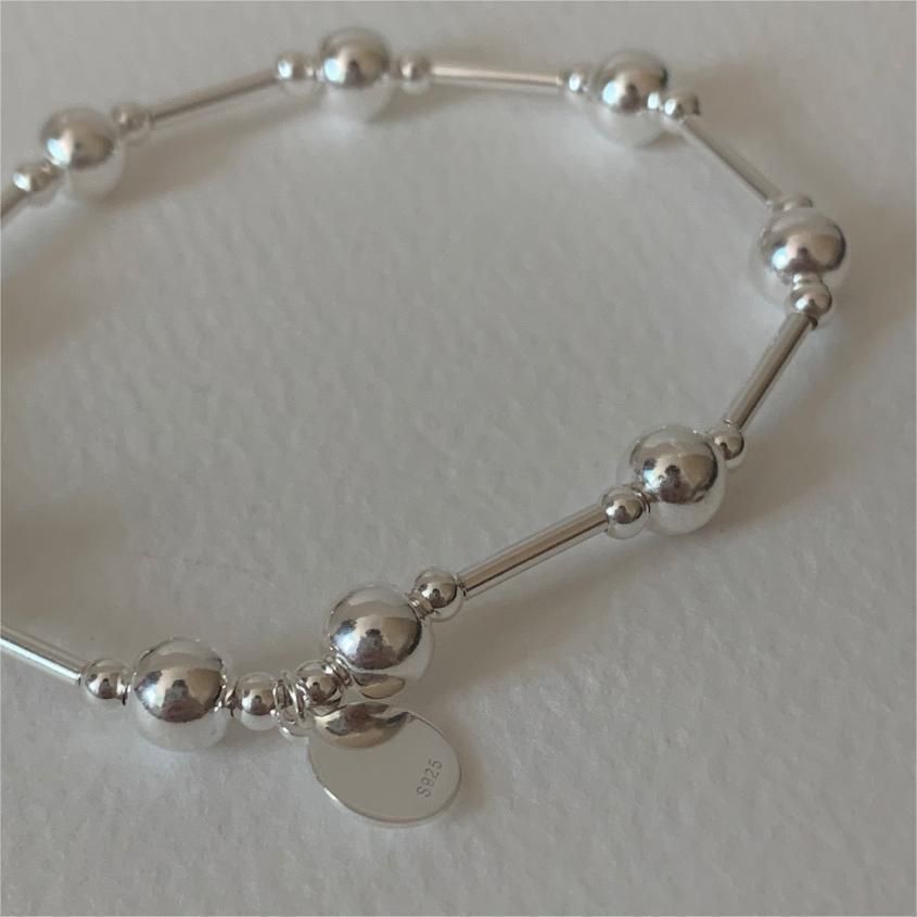 Simple Geometry Large Small Beads 925 Sterling Silver Bracelet - Gambar 3