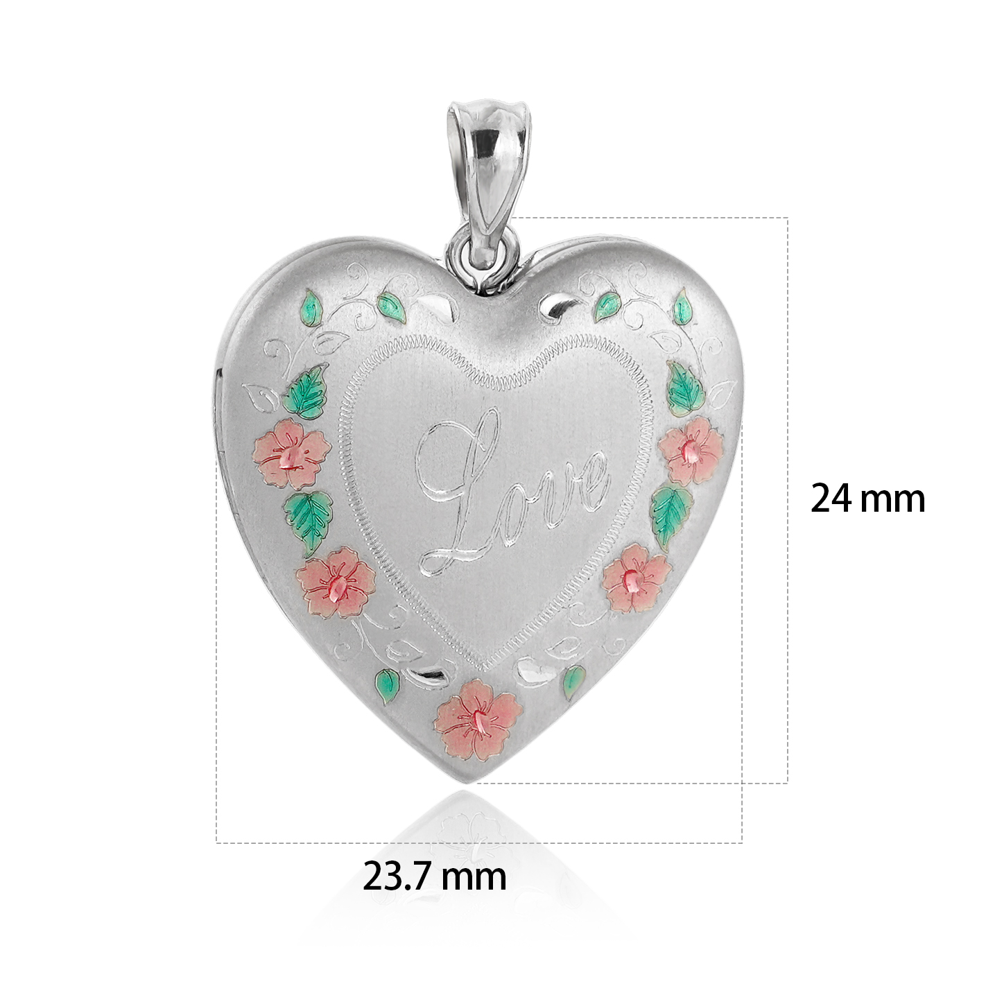 Beautiful Red Flowers Green Leaves Branch Heart 925 Sterling Silver Locket Necklace Pendant - Gambar 3
