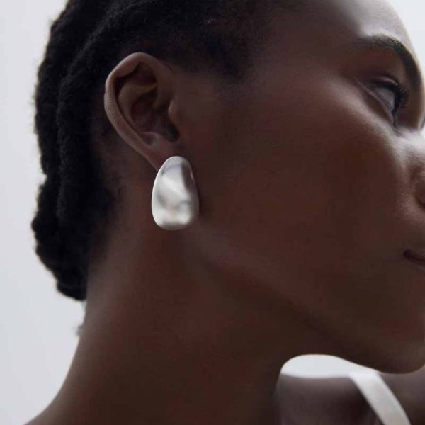 Chunky Jewelry Electroforming Women Geometry Irregular Oval S999 Sterling Silver Hypoallergenic Stud Extra Large Earrings