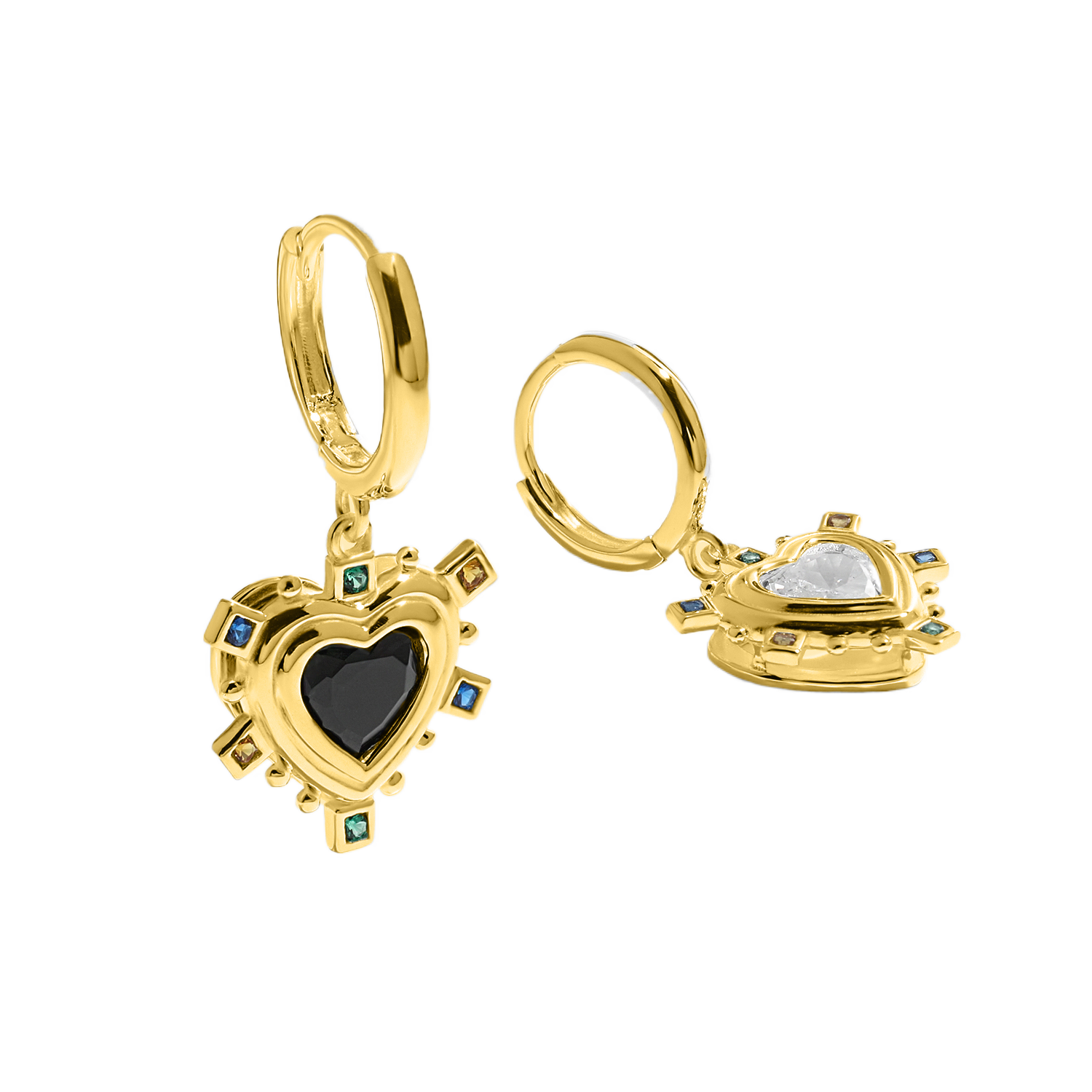 Fashion Black and white love heart CZ Colorful 925 Sterling Silver Dangling Earrings