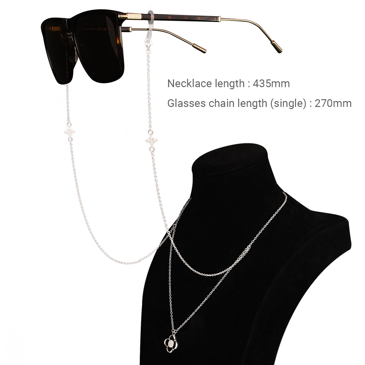 Women Pearls Four Leaf Clover Eyeglass Strap 925 Sterling Silver Sunglasses Glasses Chain
