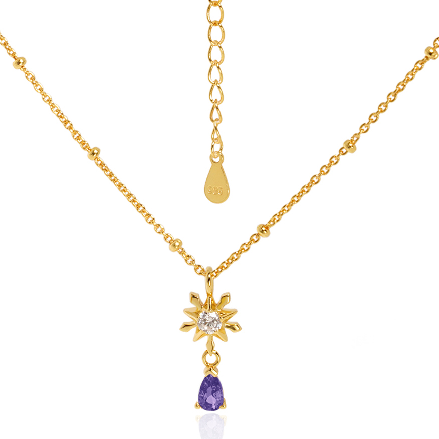 Elegant Five-pointed star Snowflake Waterdrop CZ Women 925 Sterling Silver Necklace - Gambar 10