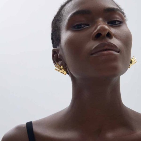 Fine Jewelry Holiday Yellow Gold Plated OK Hand S999 Sterling Silver Electroforming Hollow Light Exaggerated Earrings