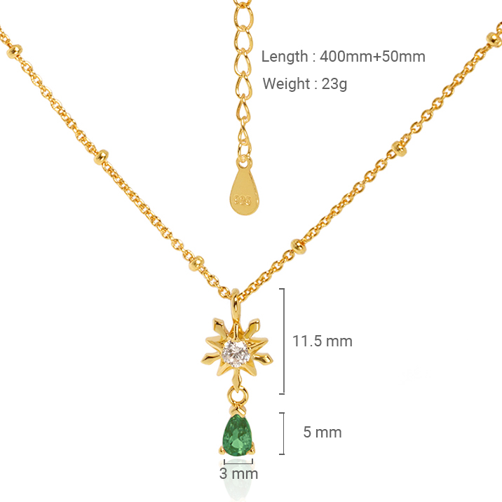 Elegant Five-pointed star Snowflake Waterdrop CZ Women 925 Sterling Silver Necklace - Gambar 3