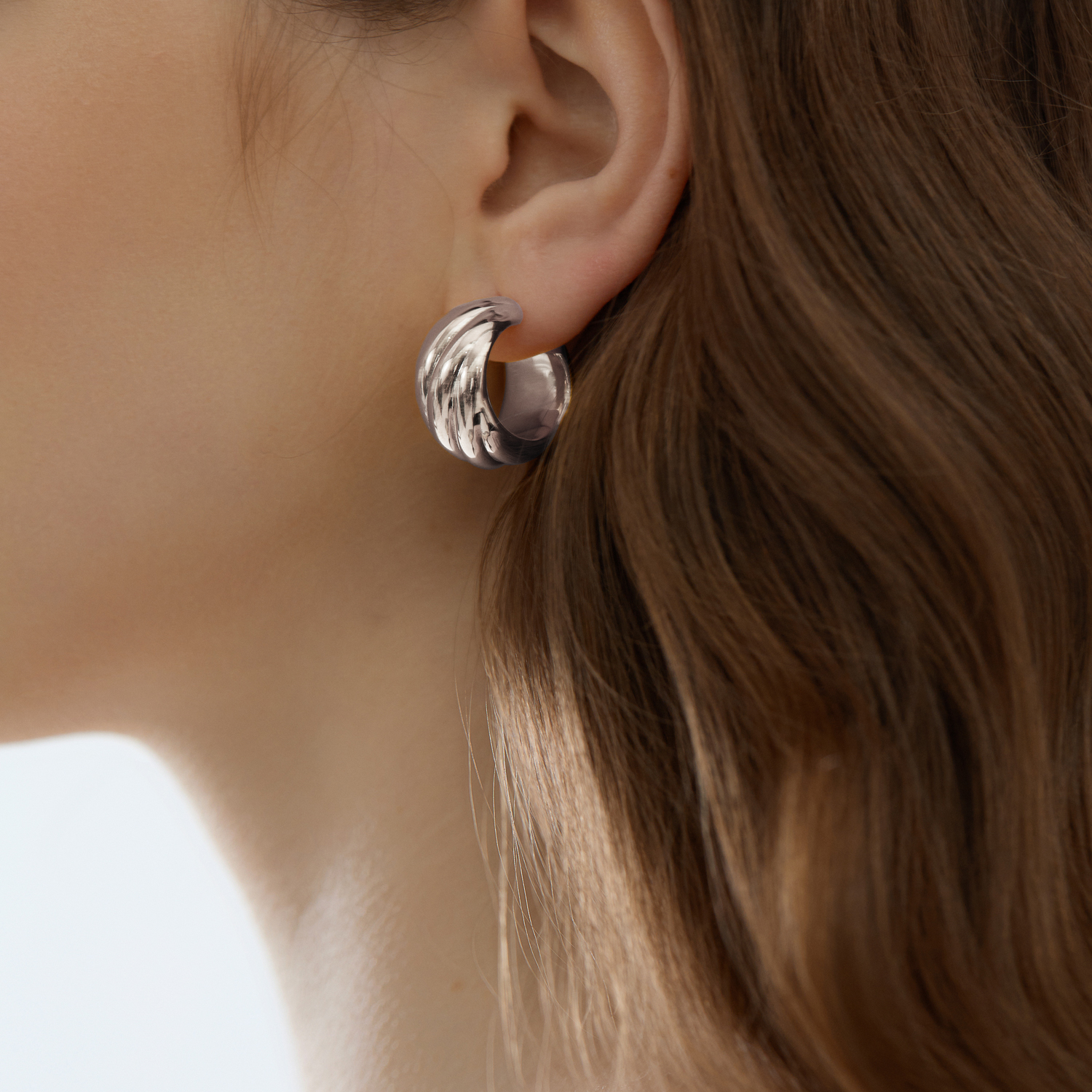925 Sterling Silver Electroforming Chunky Geometric Statement Hoops Lightweight Twisted Earrings - Gambar 3
