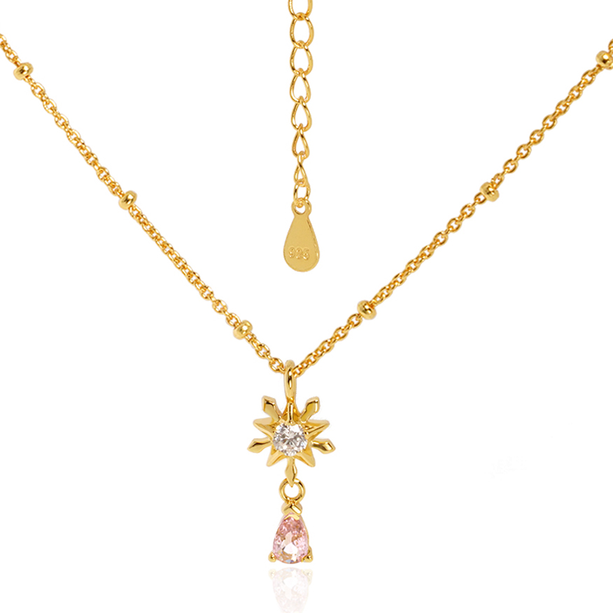 Elegant Five-pointed star Snowflake Waterdrop CZ Women 925 Sterling Silver Necklace - Gambar 4