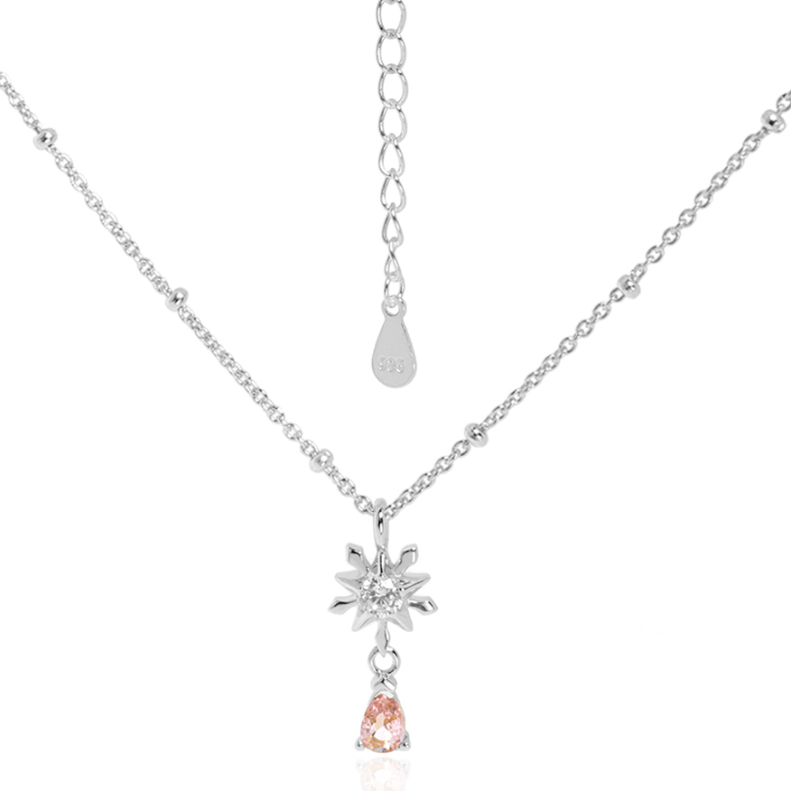 Elegant Five-pointed star Snowflake Waterdrop CZ Women 925 Sterling Silver Necklace - Gambar 5