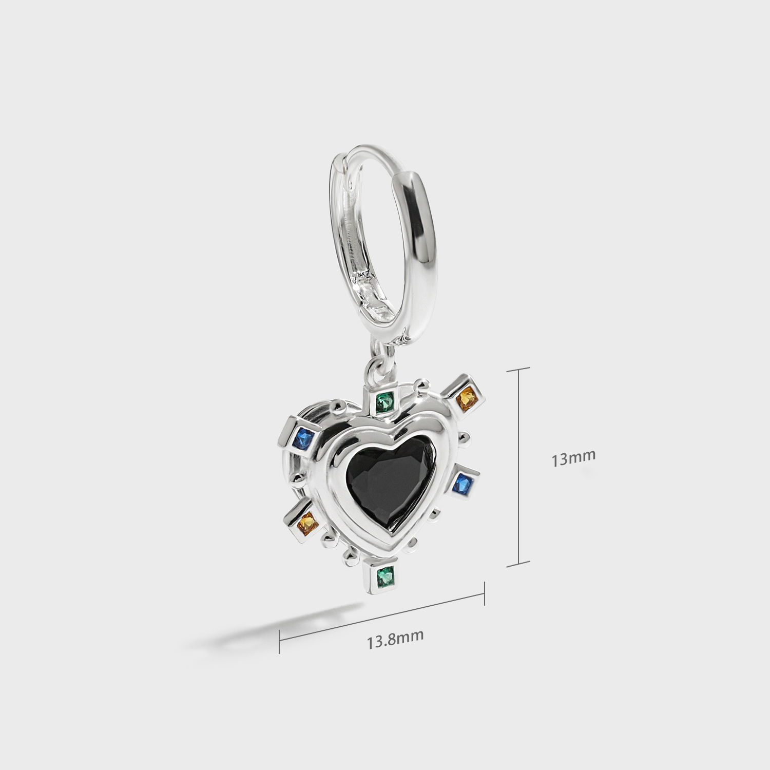 Fashion Black and white love heart CZ Colorful 925 Sterling Silver Dangling Earrings - Gambar 5