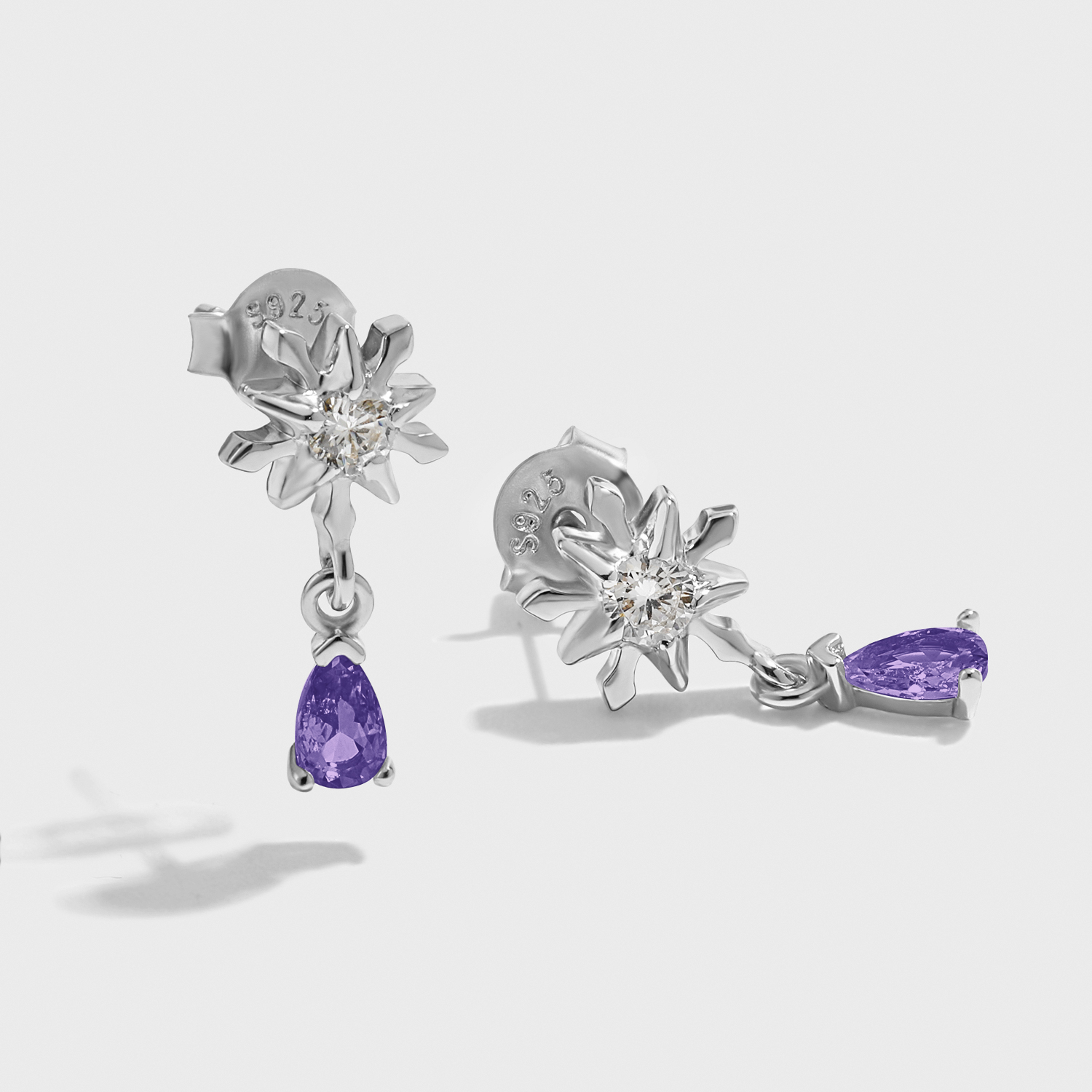 Beautiful Snowflake With Five-pointed Stars Arrow Feathers 925 Sterling Silver Stud Earrings - Gambar 5