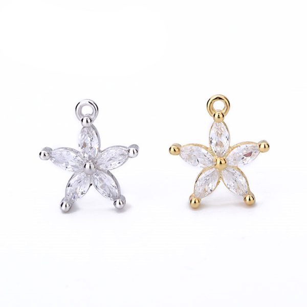 Sweet CZ Star Flower 925 Sterling Silver DIY Charm