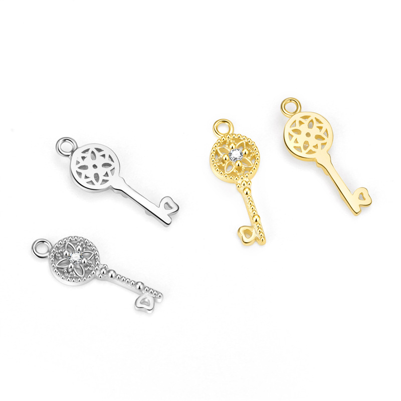 Cute CZ Moon Flower Key Cloud Star Circle 925 Sterling Silver DIY Charm - Gambar 3