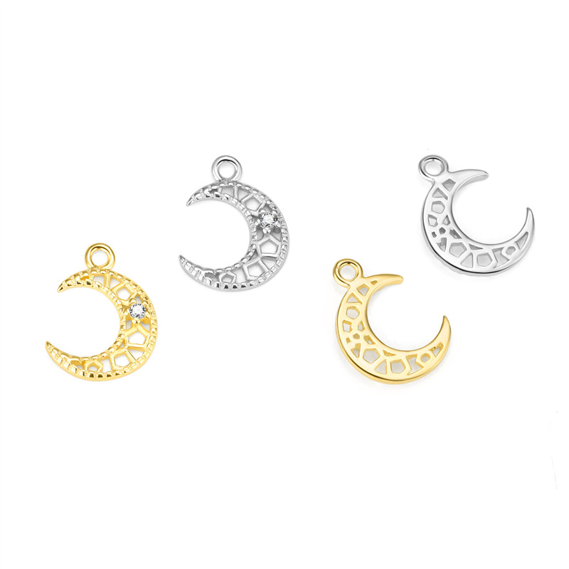 Cute CZ Moon Flower Key Cloud Star Circle 925 Sterling Silver DIY Charm - Gambar 4