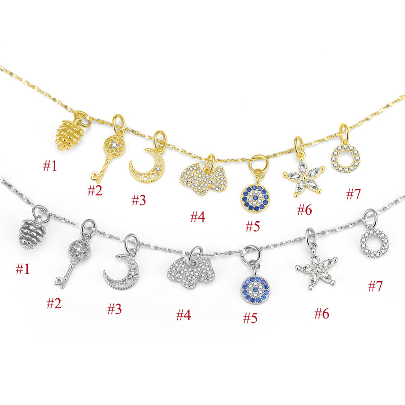 Cute CZ Moon Flower Key Cloud Star Circle 925 Sterling Silver DIY Charm - Gambar 6
