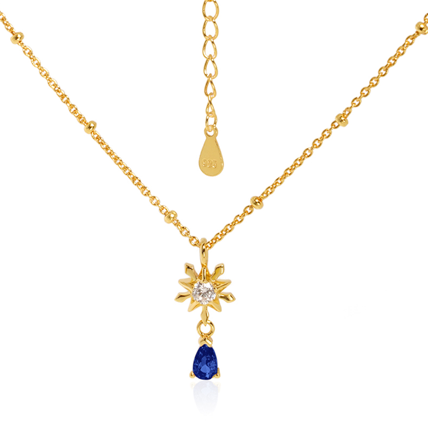 Elegant Five-pointed star Snowflake Waterdrop CZ Women 925 Sterling Silver Necklace - Gambar 6