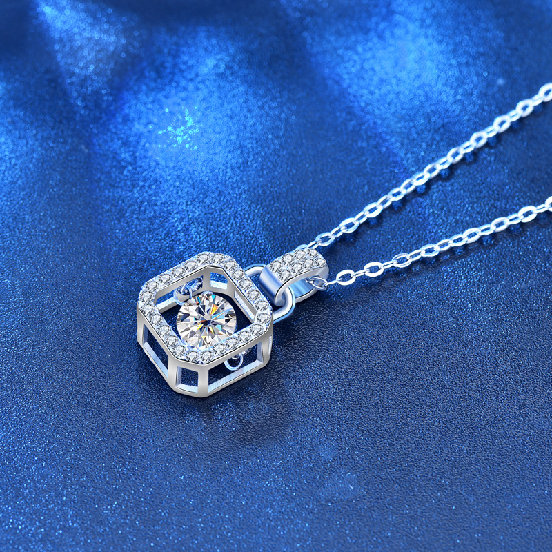 Casual Round Dancing Moissanite CZ Lock 925 Sterling Silver Necklace - Gambar 2