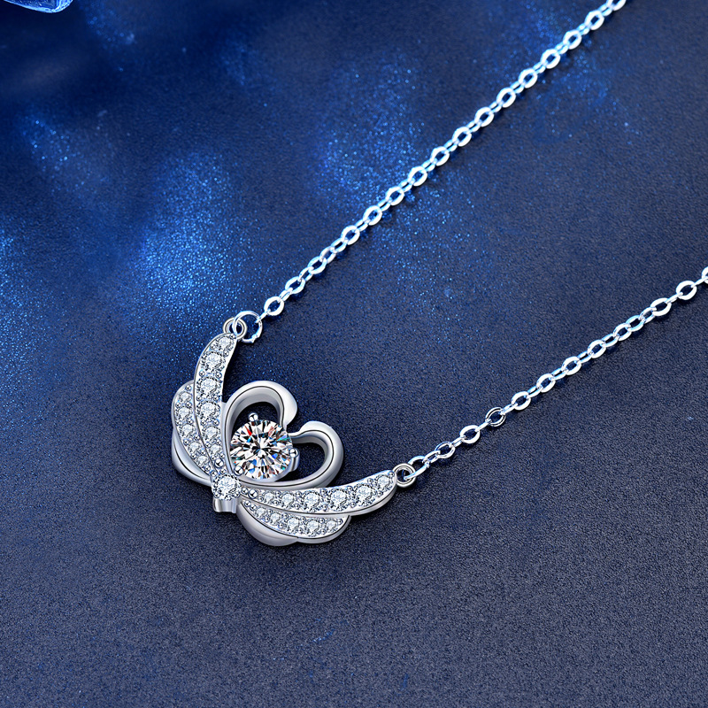 New Moissanite CZ Swan 925 Sterling Silver Necklace - Gambar 3