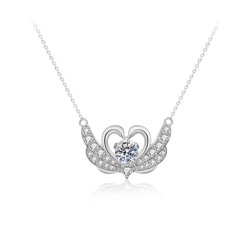 New Moissanite CZ Swan 925 Sterling Silver Necklace - Gambar 5
