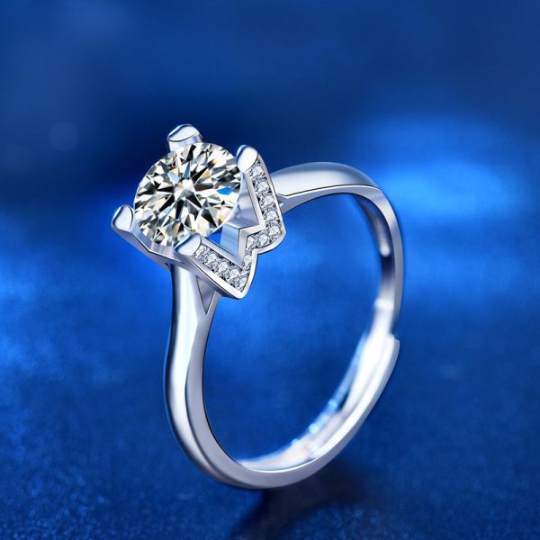 Fashion Round Moissanite CZ Letter W 925 Sterling Silver Adjustable Ring