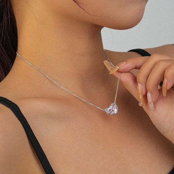 Gift Rope Bound Love Heart CZ 925 Sterling Silver Couple Necklace
