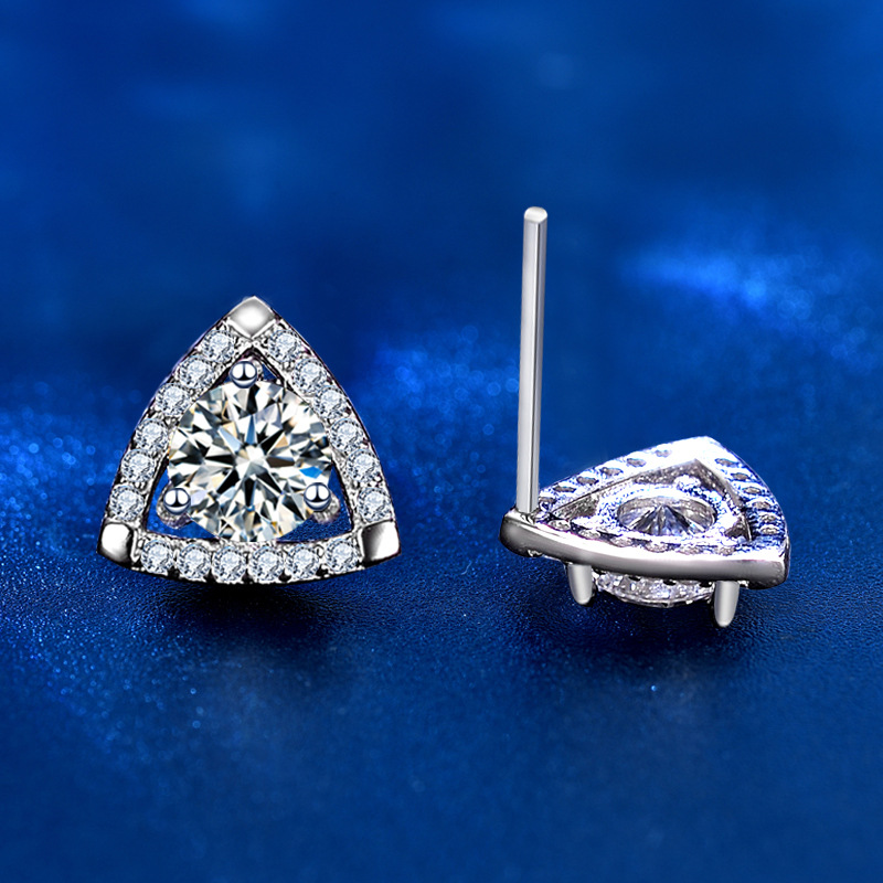 Geometry Simple Moissanite CZ Triangle 925 Sterling Silver Stud Earrings - Gambar 2