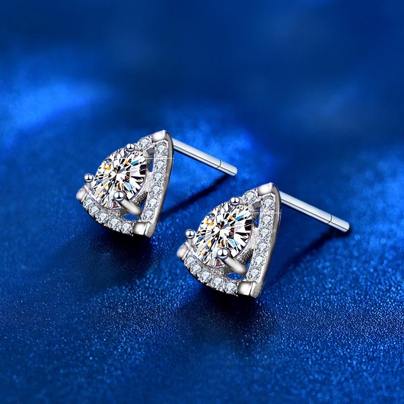 Geometry Simple Moissanite CZ Triangle 925 Sterling Silver Stud Earrings - Gambar 3