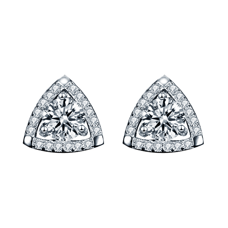 Geometry Simple Moissanite CZ Triangle 925 Sterling Silver Stud Earrings - Gambar 5