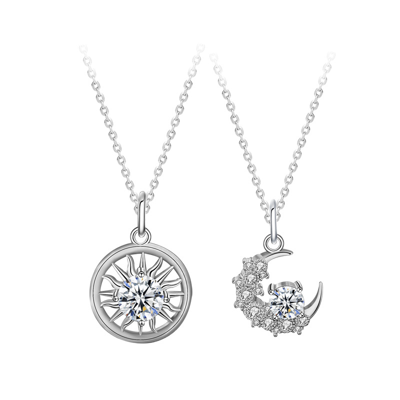 Casual Moissanite CZ Crescent Moon Sun 925 Sterling Silver Necklace - Gambar 5