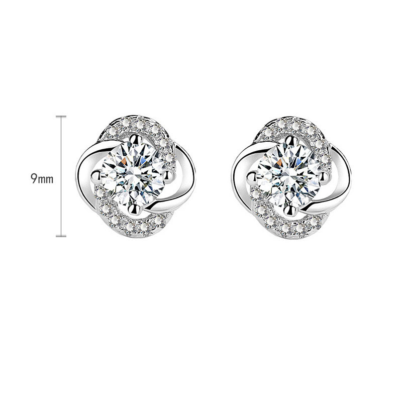 Gift Moissanite CZ Four Leaves Clover 925 Sterling Silver Stud Earrings - Gambar 2