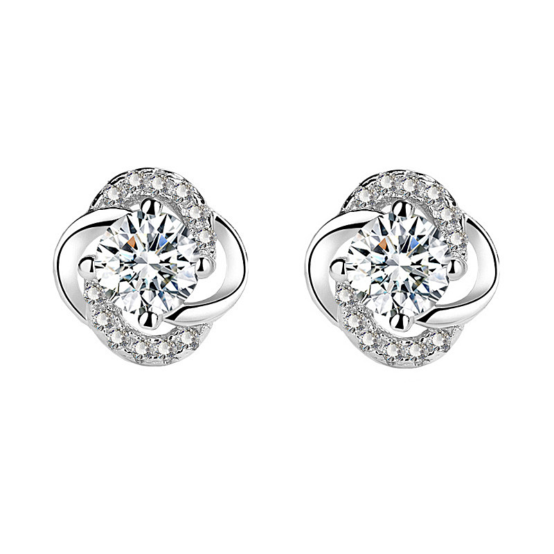 Gift Moissanite CZ Four Leaves Clover 925 Sterling Silver Stud Earrings - Gambar 5