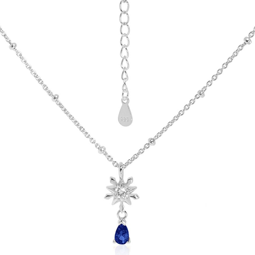 Elegant Five-pointed star Snowflake Waterdrop CZ Women 925 Sterling Silver Necklace - Gambar 7