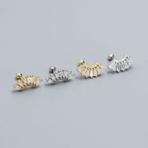 Modern Rectanger CZ Sector 925 Sterling Silver Screw Stud Earrings