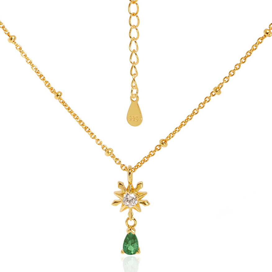 Elegant Five-pointed star Snowflake Waterdrop CZ Women 925 Sterling Silver Necklace - Gambar 8