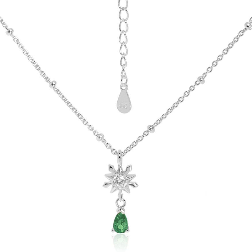 Elegant Five-pointed star Snowflake Waterdrop CZ Women 925 Sterling Silver Necklace - Gambar 9