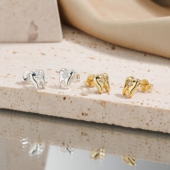 Modern CZ Fashion Tooth Shape 925 Sterling Silver Stud Earrings - Gambar 2