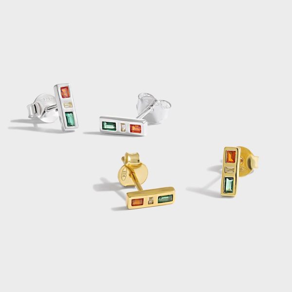 New Green Red Yellow CZ Traffic Light 925 Sterling Silver Stud Earrings