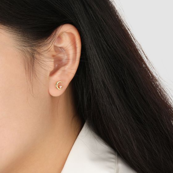 Fashion Pink Heart CZ Portrait Crescent Moon 925 Sterling Silver Stud Earrings - Gambar 2