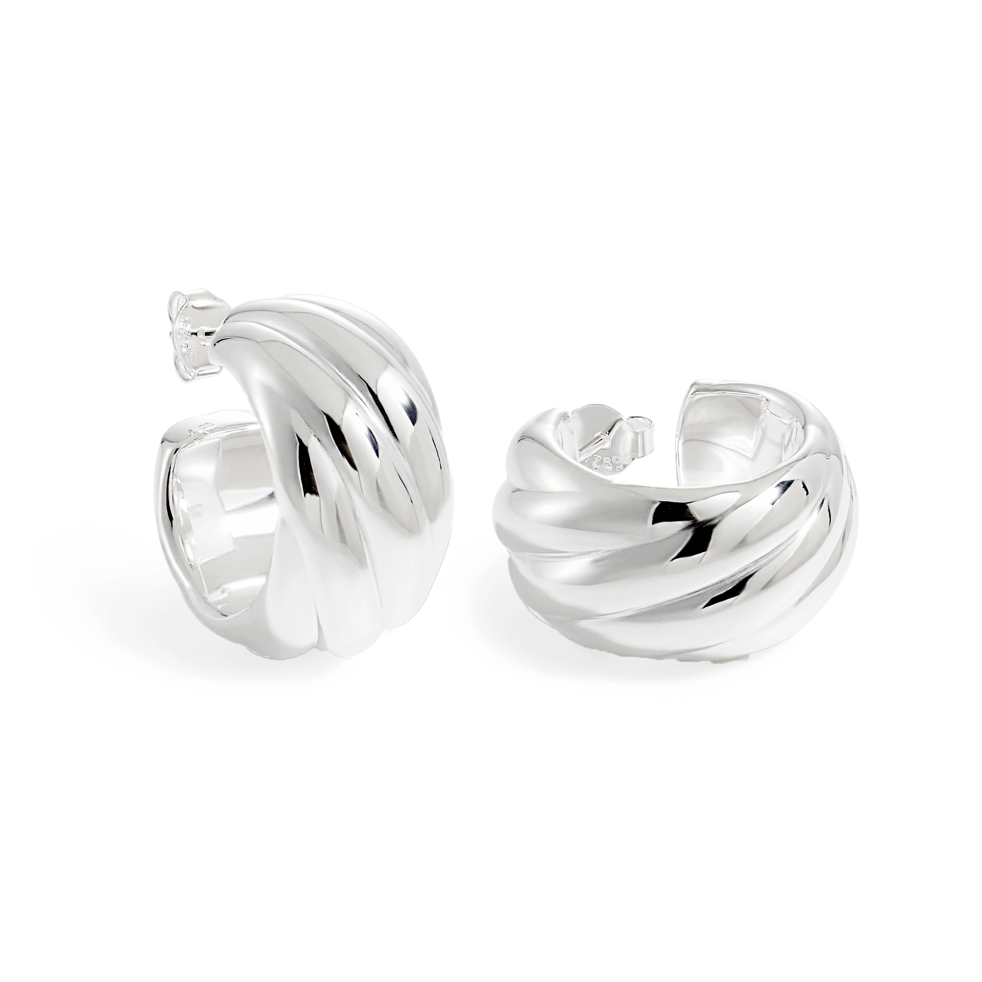 925 Sterling Silver Electroforming Chunky Geometric Statement Hoops Lightweight Twisted Earrings - Gambar 5