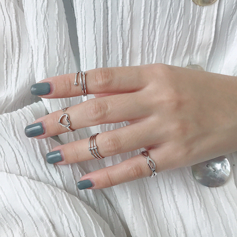 Simple Cross Hollow Heart 925 Sterling Silver Adjustable Ring - Gambar 2