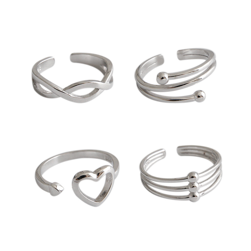 Simple Cross Hollow Heart 925 Sterling Silver Adjustable Ring - Gambar 4