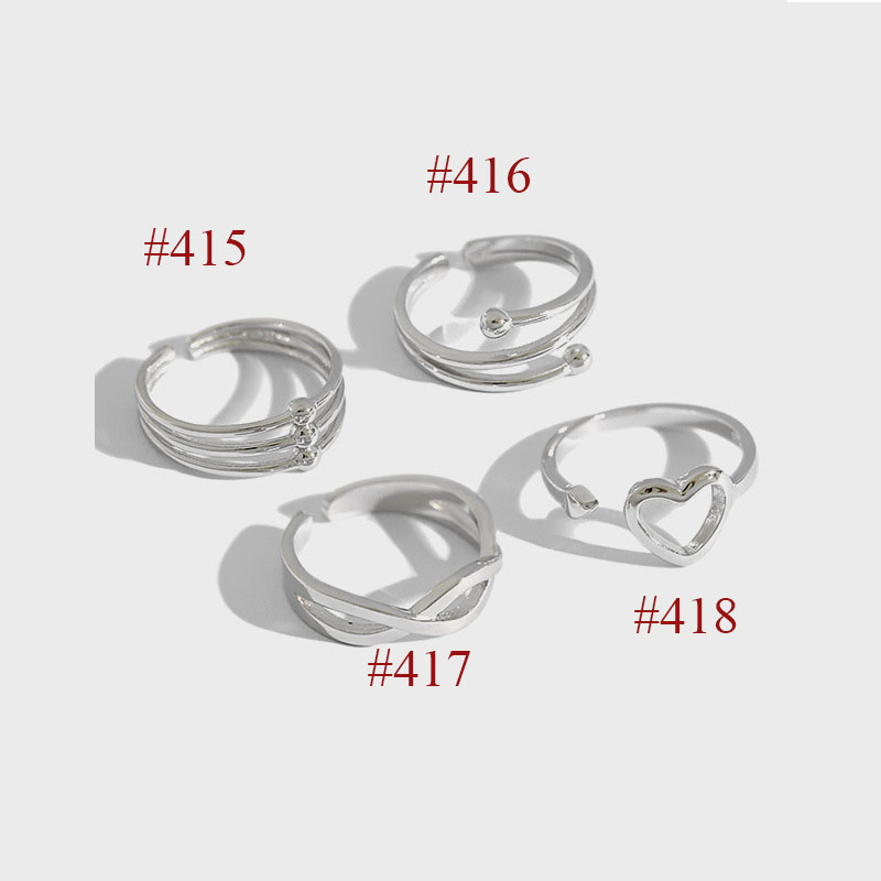 Simple Cross Hollow Heart 925 Sterling Silver Adjustable Ring - Gambar 5