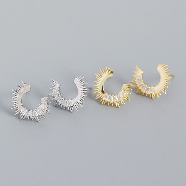 Party Irregular C Shape CZ Sunshine 925 Sterling Silver Stud Earrings