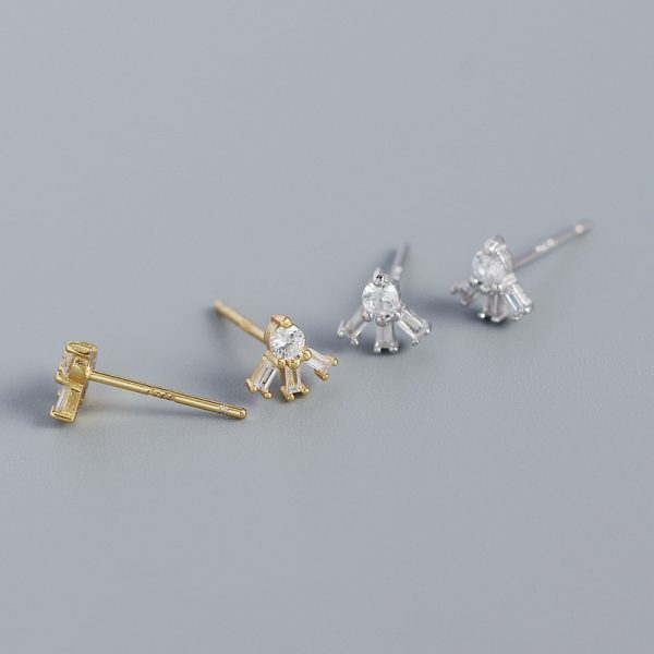 Simple CZ Sunshine 925 Sterling Silver Stud Earrings