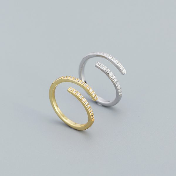 Simple Duo Stagger CZ 925 Sterling Silver Adjustable Ring