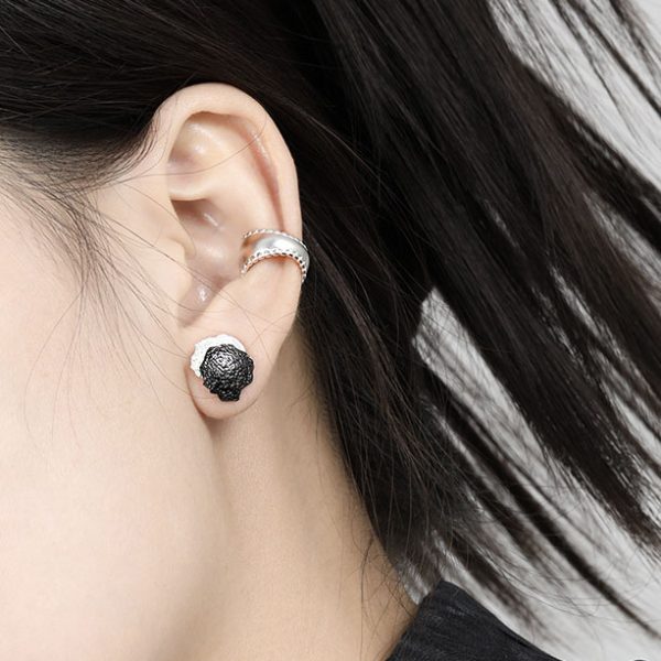 Geometry Irregular Shape Two Colors Mushroom 925 Sterling Silver Stud Earrings