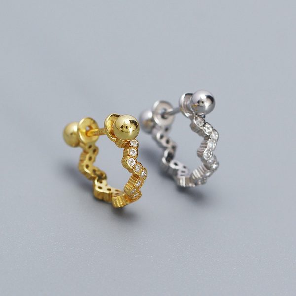 New CZ Wave Circle Irregular 925 Sterling Silver Hoop Earring (SIngle)